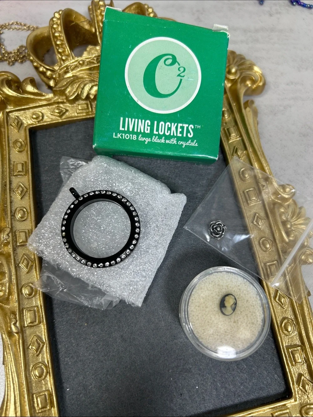 Bundle of Origami Owl Black Crystal-Trimmed Living Locket & 2 charms